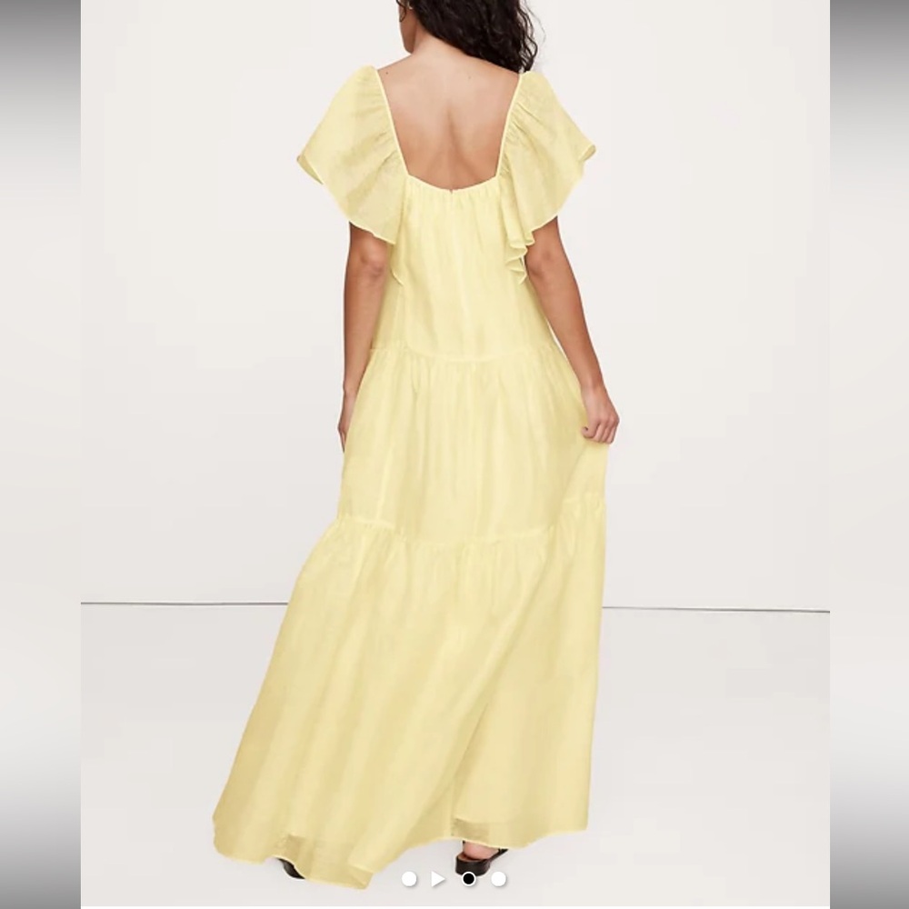 Linen silk tiered ruffle Yellow Maxi Dress - Women